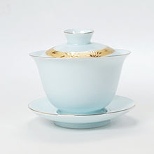 Load image into Gallery viewer, Gaiwan - Light Blue Celadon Gold Guilted Bamboo Pattern 180 ml
