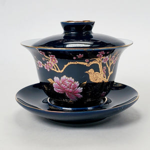 Gaiwan - Navy Blue Gold Guilted Floral Pattern 180 ml