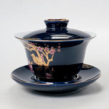 Load image into Gallery viewer, Gaiwan - Navy Blue Gold Guilted Floral Pattern 180 ml
