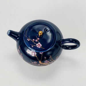 Porcelain Teapot - Navy Blue Gold Guilted Floral Pattern 200 ml
