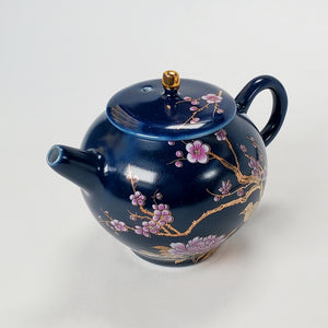 Porcelain Teapot - Navy Blue Gold Guilted Floral Pattern 200 ml