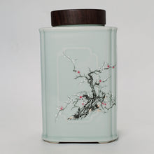 Load image into Gallery viewer, Tea Jar - Rectangular Shape Light Blue Celadon Prunus Flower
