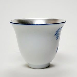 Teacup Silver Lined Blue and White Lotus