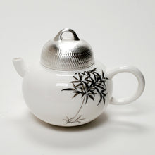 Load image into Gallery viewer, Teapot - white Porcelain Bamboo Silver 150 ml
