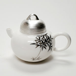 Teapot - white Porcelain Bamboo Silver 150 ml