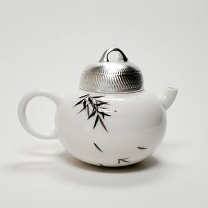 Teapot - white Porcelain Bamboo Silver 150 ml