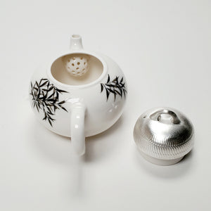 Teapot - white Porcelain Bamboo Silver 150 ml