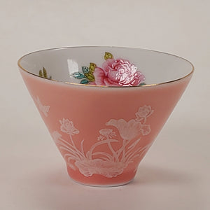 2 Teacups Pink Enamel White Porcelain 50 ml