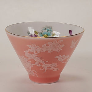 2 Teacups Pink Enamel White Porcelain 50 ml