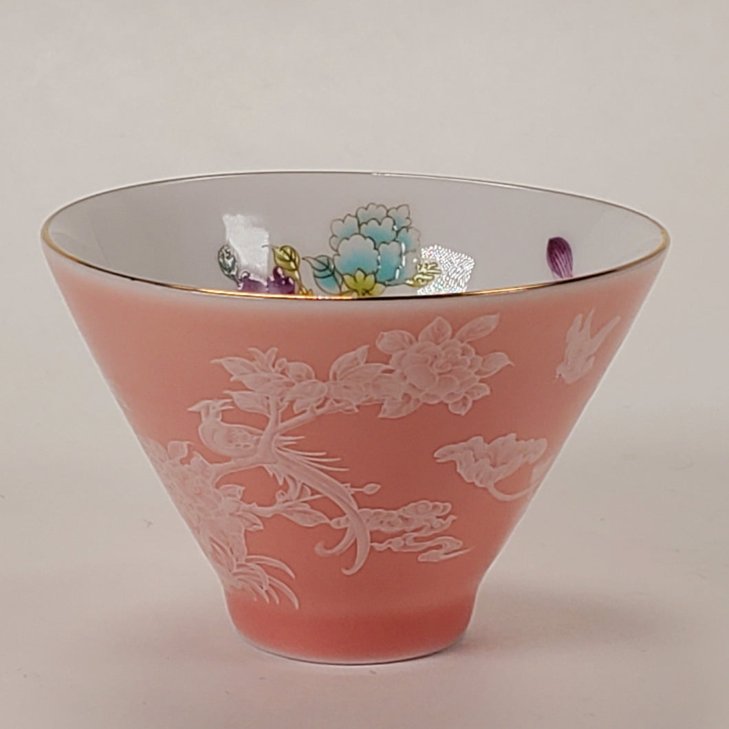 2 Teacups Pink Enamel White Porcelain 50 ml