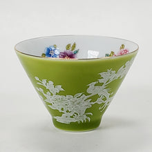 Load image into Gallery viewer, 2 Teacups Green Enamel White Porcelain 50 ml
