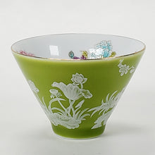 Load image into Gallery viewer, 2 Teacups Green Enamel White Porcelain 50 ml
