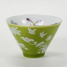 Load image into Gallery viewer, 2 Teacups Green Enamel White Porcelain 50 ml
