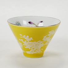 Load image into Gallery viewer, 2 Teacups Yellow Enamel White Porcelain 50 ml
