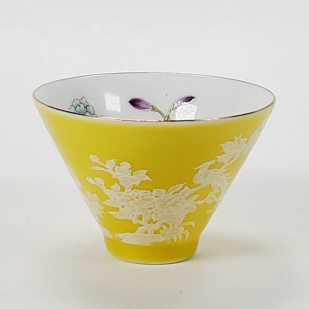 2 Teacups Yellow Enamel White Porcelain 50 ml