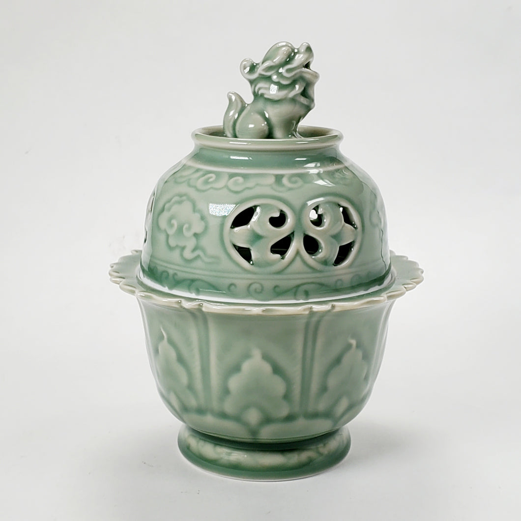 Green Celadon Porcelain Foo Dog Incense Burner