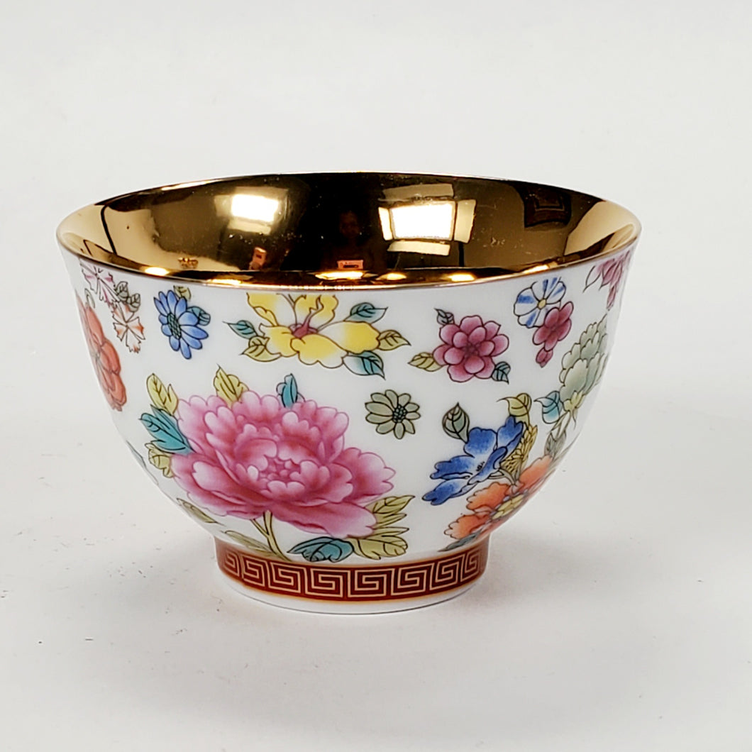 Gold 24k Lined Hundred Flowers Style Teacup 95 ml