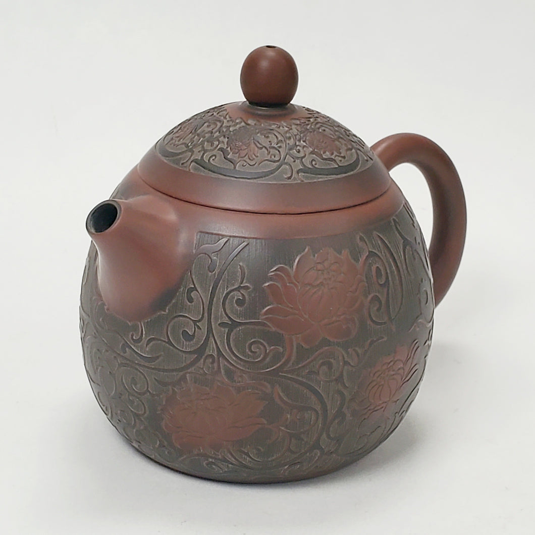 Ni Xing Brown Clay Teapot Long Dan Carved Lotus200 ml