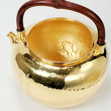 Load image into Gallery viewer, Gold Plated Pure Silver Tea Water Kettle - Bamboo 700 ml
