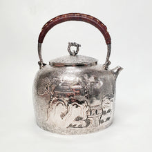 Load image into Gallery viewer, Pure Silver Tea-Water Kettle - Village Theme 1000 ml
