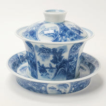Load image into Gallery viewer, Gaiwan Porcelain - Blue &amp; White Mountain 4 Panels 200 ml
