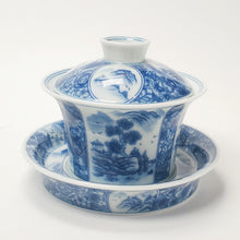 Load image into Gallery viewer, Gaiwan Porcelain - Blue &amp; White Mountain 4 Panels 200 ml
