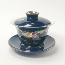 Load image into Gallery viewer, Gaiwan - Porcelain Navy Blue Gold Gilded Bamboo Pink Peony 150 ml
