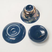 Load image into Gallery viewer, Gaiwan - Porcelain Navy Blue Gold Gilded Bamboo Pink Peony 150 ml
