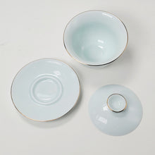Load image into Gallery viewer, Gaiwan - Porcelain Pale Celadon Gold Gilded Magnolia 150 ml

