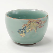Load image into Gallery viewer, Teacup Porcelain - Celadon Hand Painted Goldfish 110 ml
