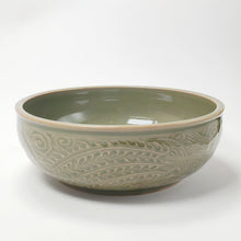 Load image into Gallery viewer, Tea Wash Bowl - Yao Zhou Kiln Olive Green Celadon Dragon and Phoenix in Auspicious Clouds
