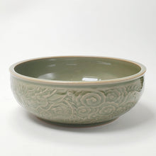 Load image into Gallery viewer, Tea Wash Bowl - Yao Zhou Kiln Olive Green Celadon Dragon and Phoenix in Auspicious Clouds
