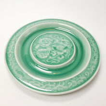 Load image into Gallery viewer, Tea Boat Tray Long Quan Kiln Celadon Porcelain Dancing Lion Encircled in Auspicious Clouds

