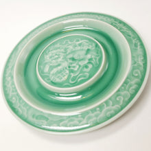 Load image into Gallery viewer, Tea Boat Tray Long Quan Kiln Celadon Porcelain Dancing Lion Encircled in Auspicious Clouds
