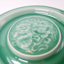 Load image into Gallery viewer, Tea Boat Tray Long Quan Kiln Celadon Porcelain Dancing Lion Encircled in Auspicious Clouds
