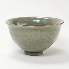 Load image into Gallery viewer, Teacup Porcelain - Yao Zhou Kiln Celadon Hand Carved Peony 70 ml
