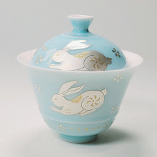 Load image into Gallery viewer, Gaiwan Porcelain Set - Silver Bunny Light Blue
