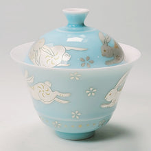 Load image into Gallery viewer, Gaiwan Porcelain Set - Silver Bunny Light Blue
