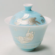 Load image into Gallery viewer, Gaiwan Porcelain Set - Silver Bunny Light Blue
