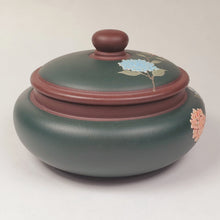 Load image into Gallery viewer, Tea Jar - Yixing Purple Clay with Green Clay Exterior Hydrangea Flowers 300 ml
