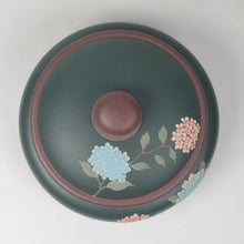 Load image into Gallery viewer, Tea Jar - Yixing Purple Clay with Green Clay Exterior Hydrangea Flowers 300 ml
