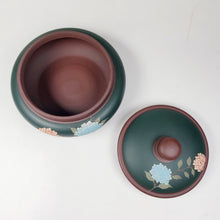 Load image into Gallery viewer, Tea Jar - Yixing Purple Clay with Green Clay Exterior Hydrangea Flowers 300 ml

