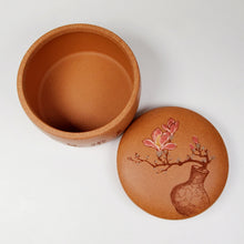 Load image into Gallery viewer, Tea Jar - Yixing Purple Clay Jiang Po Ni Vased Magnolia 300 ml
