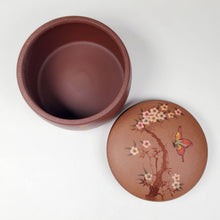 Load image into Gallery viewer, Tea Jar - Yixing Purple Clay Peach Flower and Butterfly 300 ml

