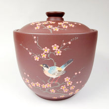 Load image into Gallery viewer, Tea Jar - Yixing Purple Clay Prunus Flower and Magpie 1500 ml
