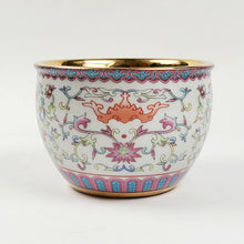Load image into Gallery viewer, Teacup - Gold 24k Lined Enamel Chan Zhi Lotus Flower 150 ml
