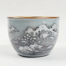 Load image into Gallery viewer, Teacup - Gold 24k Lined Snowing Mountain Landscape 150 ml
