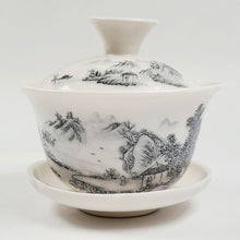 Load image into Gallery viewer, Gaiwan - Porcelain White and Black Mountain Landscape Theme 100 ml
