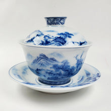 Load image into Gallery viewer, Gaiwan Porcelain Set - Blue and White Mountain Theme

