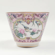 Load image into Gallery viewer, Teacup - Silver Lined Pink Enamel Flowers and Birds 65 ml
